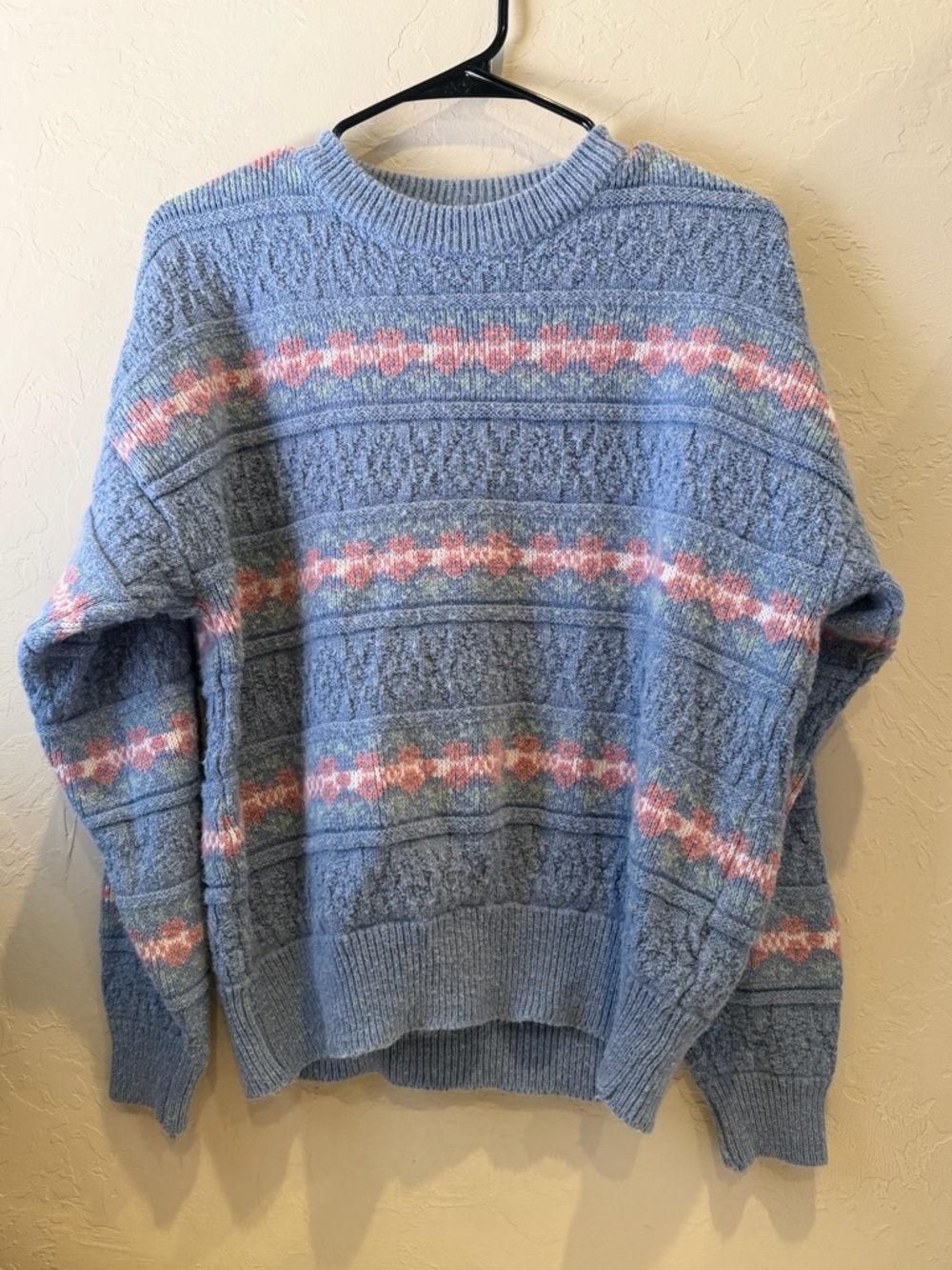 VTG Gina Peters Womens knit Crew Neck Sweater Size Large pastel pink blue